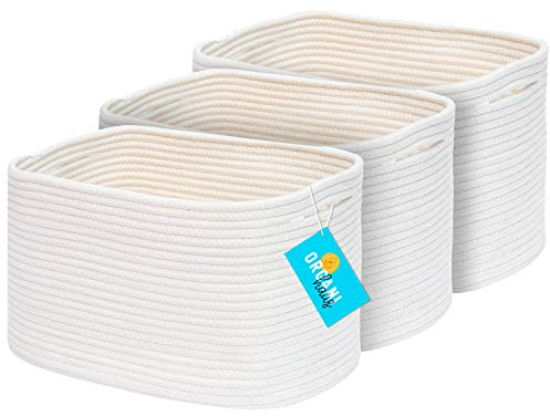 OrganiHaus Regalkörbe, Wollkorb, Aufbewarungs Korbe, Aufbewahrungsboxen Stoff, Stoffkörbe, Wäschekorb Flach, 3er Aufbewahrungskorb Set, Weiß