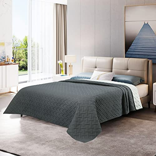WOLTU Tagesdecke 220x240 cm Bettüberwurf, Steppdecke bei Ultraschall genäht, Bedspread Wohndecke weich und hautfreundlich, Sofaüberwurf Überwurfdecke für Bett, Dunkelgrau+Creme