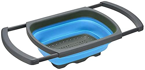 Alnicov Colador de fregadero de silicona, plegable, colador sobre el fregadero, coladores de verduras y frutas con asas extensibles para pasta, verduras, frutas, color azul