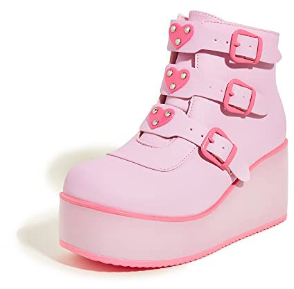 LUCKY STEP Women's Platform Chunky Ankle Boots Wedges,Pink/Fuchsia,8.5
