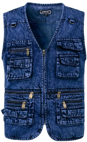KTWOLEN Men's Denim Gilet Casual Outdoor Sleeveless Denim Jacket Motorcycle Cowboy Jeans Waistcoat Washed Color Denim Vest, Blue, 4XL