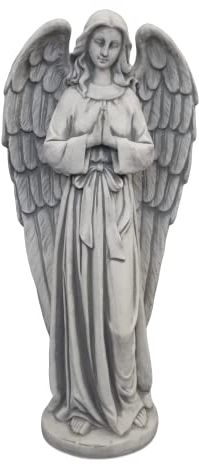 gartendekoparadies.de Engel mit Flügeln, Steinfigur H. 59 cm, 15 kg, Grau, frostsicher aus Steinguss für Außenbereich