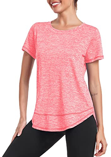 Deaviya Sport T-Shirt Damen, Kurzarmshirt Frauen, Workout Tops Rundhalsausschnitt Athletisch Lässig Laufen Yoga Fitness T-Shirts Locker Tee
