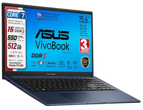 ASUS Computer portatile, Intel i7, SSD pci 512 Gb, 15,6 Ips FHD Ready to Use