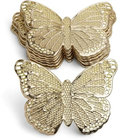 MIJOMA Set di 8 sottobicchieri a forma di farfalla, in PVC, riutilizzabili, oro, per feste all'aperto ed estive, proteggono le superfici dalle macchie