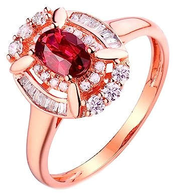 Vorsteckring Gold 750, Verlobungsringe Halo Blume 4 Prong Labor Geschaffener Rubin 0.51ct Ovale Form Rot Trauringe Größe 60 (19.1) 18 Karat Roségold
