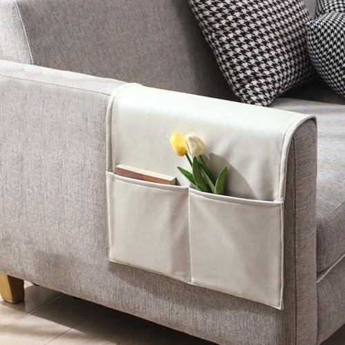 Whakano Sesselschoner Mit 2 Taschen,Armlehnenbezüge für Relaxsessel,Armlehnenschoner Wasserfest Sesselschoner,Sesselbezüge für Bürostühle,Zuhause Fernsehsessel,Sofa,Stuhl,50x110cm,Elfenbein Weiß