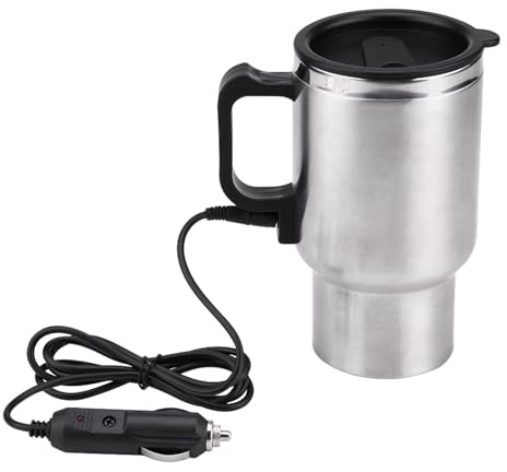 Nikou Tazza Riscaldante Per Auto Elettrica, Bollitore Elettrico, Bollitore da Viaggio, Tazza Riscaldante da Viaggio in Acciaio Inossidabile Per Auto Elettrica da 12 V 450 Ml