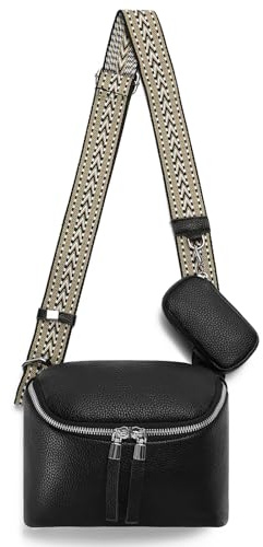 SENDEFN Umhängetasche Damen Leder, Stylisch Crossbag Damen mit Gemusterten & Verstellbaren Schultergurt Breiter Gurt, Klein Bauchtasche Damen Mit MüNze