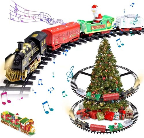 Aohcae Weihnachtsbaum Zug, Weihnachtszug Elektrisch Mit Musik Licht und Sound Weihnachtszug um Den Baum Weihnachtsbaum Eisenbahn Eisenbahn Kinder Elektrisch für Kinder ab 3+Jahren