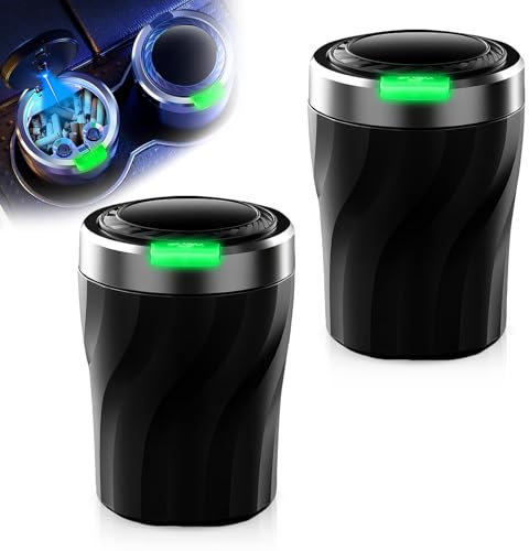 WIYETY Lot de 2 cendriers de voiture avec couvercle : anti-odeurs, portable, sans fumée, en acier inoxydable, auto-extinguible pour la maison, le bureau