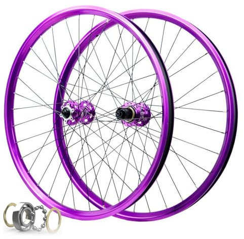 LPYDWZ Lila MTB Radsatz 26 27,5 29 Zoll, Aluminiumlegierung Scheibenbremse 32-Loch Fahrrad Hinterradfelge Steckachse 142mm for 8-11 Gänge 2150g(15 * 100mm/12 * 142MM,26 inch)