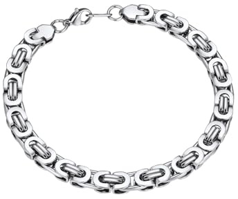 ChainsPro Bracelet Byzantin Acier Inoxydable,Gourmette Homme Maille Royale de Roi Épaisseur 6mm 21cm,Bijoux Chunky Style pas Cher Chaines,Cadeau Anniversaire Hommes et Garçons
