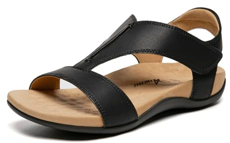 Athlefit Black Orthopedic Sandals for Women Comfortable Orthotic Arch Support Sandals for Summer Beach Size 10