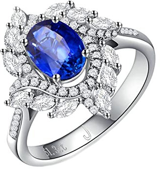Tolldek Echt Gold Diamantring Weißgold 750, 1.3ct Labor Erstellt Saphir Trauringe Frauen mit Diamant Blatt 18K, Echtes Gold Kollektion, Gr.53 (16.9)