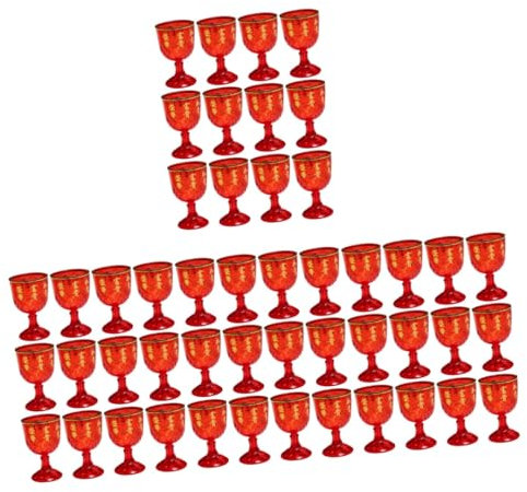 Ipetboom 48pezzi Piccole Da Vino Rosse Plastica Per Matrimoni Decorazioni Festive Eleganti Calici Per Liquori Design Tradizionale Cinese