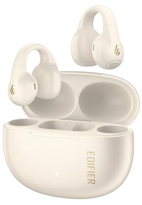 Edifier R1 True Wireless Headphones, Bluetooth 5.4 Clip-On Headphones, AI Clear Calls, Barra de Intercambio Izquierda/Derecha, 28 Hrs. AKKU, Carga rápida, Conexión multipunto, IP56, Blanco