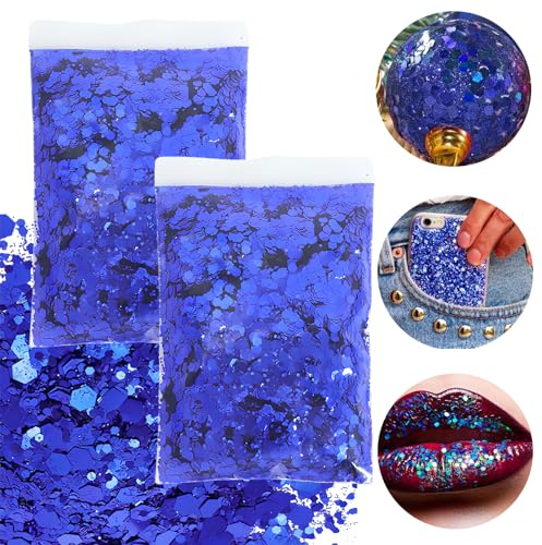 GIUSOBG 100g Glitter Polvere 3 Dimensioni Mescolare Paillettes Polvere Glitterata, Glitter per Artigianato per Lavoretti Creativi Creazione Artigianato Fai da Te (Blu Reale Profondo)