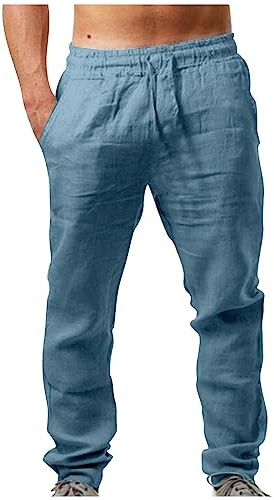 Pantalones Hombre Lino Algodón Elásticos Cordones Pantalones Sueltos Transpirables Color Liso Pantalon Casuales Ropa de Hombre Verano Primavera Moda Jogging Cómodo Pantalon Largo Basic 2026