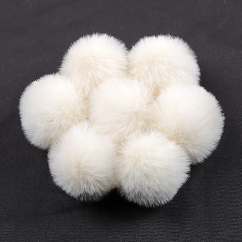 YKAFADE 10 Stück 5cm Kunstfell Pompon Bommel für Mützen Tasche Fellbommel Kunstpelz Flauschige Pompons mit Elastischer Schlaufe für Schals Schlüsselanhänger Dekoration Zubehör -Beige Weiße