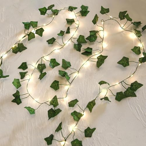 ENLACE Kunst-Efeu Lichterkette 2m 20 LEDs mit Blättern grün Blättern Girlande Efeu Lichterkette für Innenbereich, Hochzeit, Kinderzimmer Dekoration Zimmer