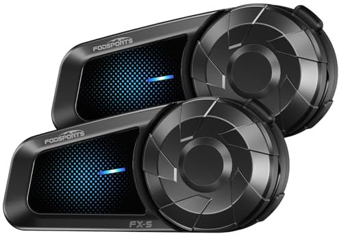 Fodsports FX-S Interfono Moto Doppio, Bluetooth 5.4 Auricolari Moto per 2 Motociclisti, 1000M Sistema di Comunicazione con CVC-Cancellazione del Rumore, Universale Interfono Moto Coppia con IP67/HiFi