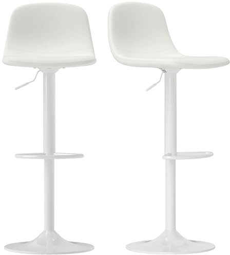 HOMCOM Juego de 2 Taburetes de Bar Regulable en Altura 84-104 cm Blanco