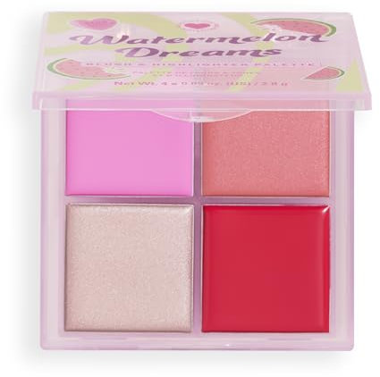 I Heart Revolution Watermelon Dreams Blush & Highlighter Quad, Palette in Crema con Blush e Illuminante, Vegano e Cruelty-Free, 2.8g