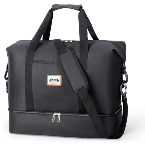 Lekespring Bolsa de Viaje para Mujer 50L | Bolsa de Fin de Semana para Mujer Doble con Compartimento Hermético Separado - con 1 Neceser de Aseo y 2 Estuches para Zapatos, Negro2, 32L(45x20x36cm für