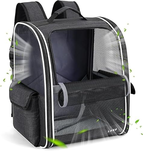 Lekespring Cat Backpack Carrier, Pet Carrier Backpack for Small Dogs Medium Cats Fit Up to 18 Lbs - Breathable Mesh Window Rucksack Carrier for Travel, Hiking, Black