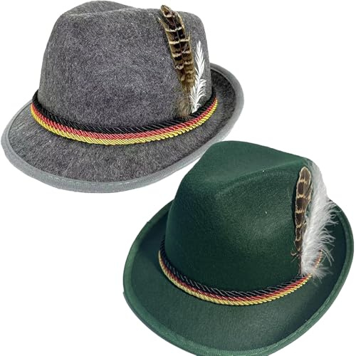 HEREER 2 Oktoberfest Hüte Alpin Filz Fedora Hüte mit Feder für Damen und Herren Oktoberfest Bayerisch Fasching und Cosplay