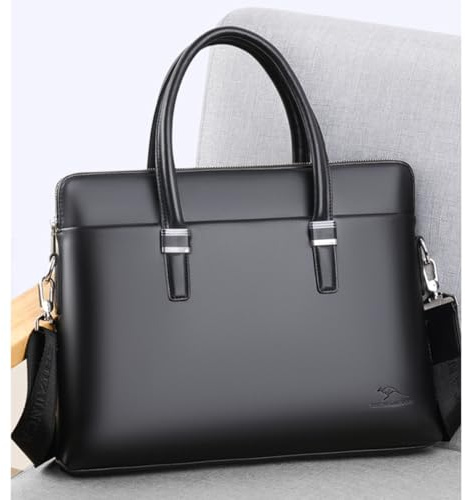 Porte-Documents d'affaires Présent Rentrée en Cuir de Vachette pour Homme | Sacoche pour Ordinateur Portable, Grand Compartiment, Noir, Légère, Portable, Protège Poussière et Saleté, Imperméable