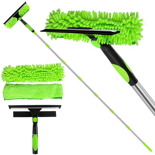 301CM Strumento per la pulizia dei vetri, lavavetri 3 in 1 con spugna e doppia lama laterale in gomma, kit per lavaggio finestre con asta di prolunga per vetro, porta doccia, parabrezza auto