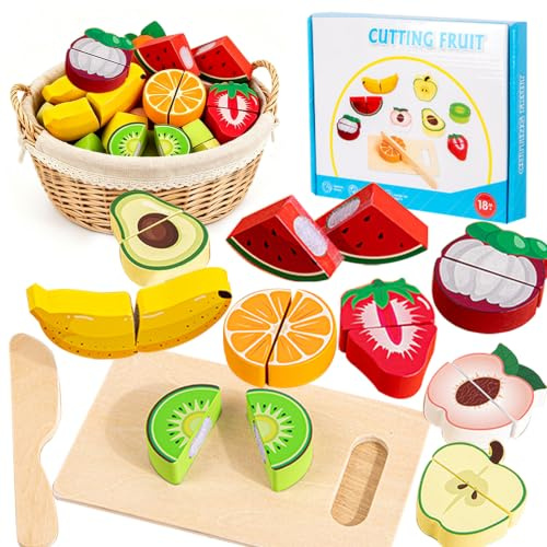 KUKUTrue® Jouet Montessori 2 3 4 5, Jouet Fruits Bois, Jeux Enfants 2 Ans, Fruit et Legumes Jeux Enfant, Accessoire Cuisine Enfant, Dinette Bois, Cadeau 2-5 Ans Fille Garçon