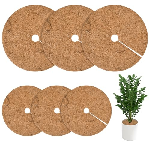 Luxvara 6 Pezzi Disco di Cocco Rotondo, Disco in Fibra di Cocco, Pacciamatura Cocco, Stuoia di Cocco, Adatto per Piante da Giardino per Proteggere Le Erbacce dal Gelo, 30cm/40cm
