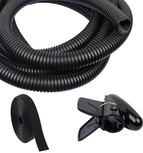 10FT Black Cable Management Sleeve - Pet Proof Tidy Cord Protector for TV/PC Wires, Indoor & Outdoor Use for Home/Office/Garden, Chew Resistant for Dogs & Cats
