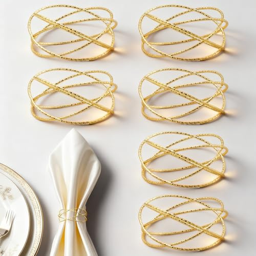 HSUYUN 6 Stück Serviettenringe Gold, Servietten Ring, Serviettenring, Durchbrochenes Design Serviettenringe Hochzeit, Ring für Serviette, für Haushalte, Restaurants
