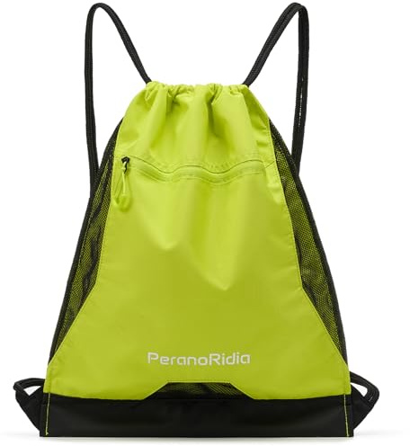 PeranoRidia Sportbeutel Turnbeutel für Damen & Herren, Gym Sack für Mädchen & Jungen, Leichte Rucksack für Fitness Strand Schwimmen Wandern Laufen & Radfahren, Schwarz/Grau/Grün 36x45x7cm