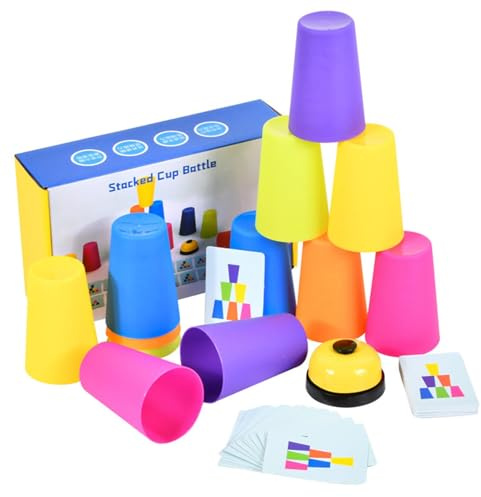Generisch Tassenstapelset, Lustiges Sport Stapelbecher Spiel, Becherstapelspiel für Erwachsene und Kinder, Geschwindigkeit Training Spiel, Tassen Interaktive Stapelspiel mit Klingel, für die