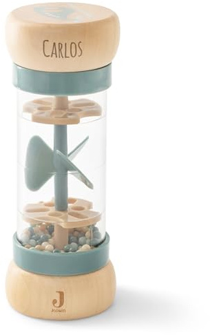 GRAVURZEILE Gravierter Jollein Regenmacher - On The Go - Personalisiert mit Name - Baby Rassel aus Holz - Regenrassel mit Röhre und bunten Kugeln - Geschenk für Jungen & Mädchen - Farbe: Blau