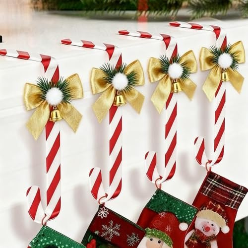 Set mit 4 Weihnachtsstrumpfhaltern mit Optik und rutschfestem Klebeband für sichere und beschädigte Installation (rot und weiß)