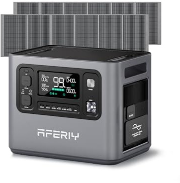 AFERIY P280 Station Electrique Portable 2800W, Batterie Nomade 2048Wh Extensible à 10,24kWh avec 2x400W Panneau Solaire Portable, Generateur Solaire pour Usage Domestique/Camping-car/Panne de Courant