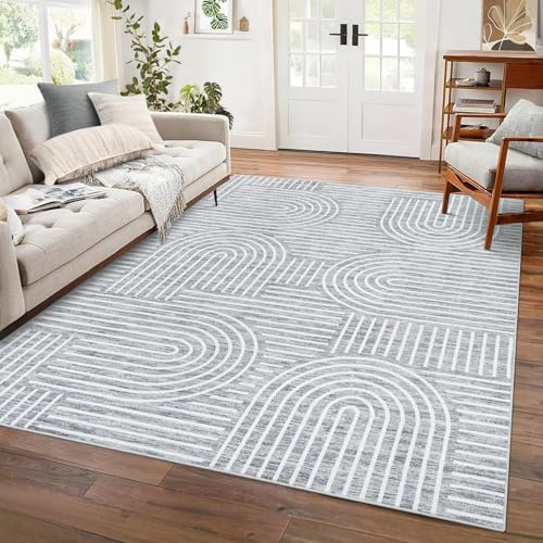 LuxFocus Moderner Geometrischer Teppich Wohnzimmer 160x230 cm Grau | ca. 6mm Ultradünn, waschbar, minimalistischer Kurzflor-Teppich für Schlafzimmer Büro, rutschfest, pflegeleicht, faltbar
