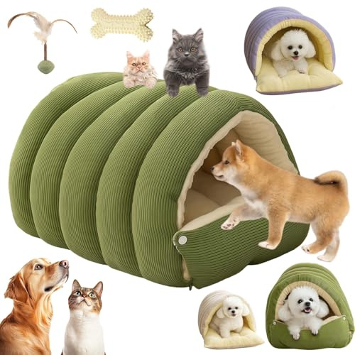 Abnehmbares und Waschbares, Geschlossenes Winter-Katzenbett, Wärme Komfort Haustierbett aus Cord, Hundehöhle Indoor, Wie in Den Armen der Mutter Gehalten, der Sicherheit Vermitteln(B,45 x 30 x 19 cm)
