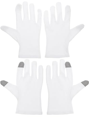 Cabilock 2 Paia Guanti da Notte in Cotone Idratanti Lozione per Mani Secche Guanti di Bellezza da Uomo e Donna Funzione Touchscreen a Due Dita per Trattamenti Spa e Cura Notturna