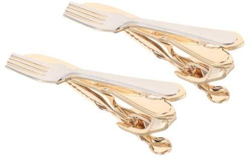 JOINPAYA Set 2pz Fermacravatta Uomo in Rame Forma Posate, Design Unico e Minimalista Presa Forte, per Occasioni Formali e Riunioni