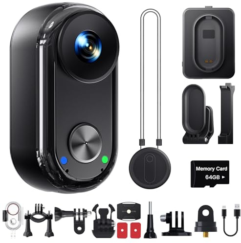 4K 30FPS Vlogging Camera, 64GB Hands-Free POV Camera, 98FT Waterproof Actioncamera with Case, Tiny Sport Cam 6-axis Stabilization, 150° Lightweight Thumb Bodycam 270min runtime, Mount Anywhere
