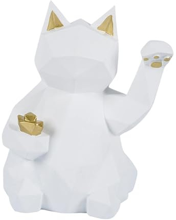 F Fityle Statuetta in Resina Feng Shui, Decorazione per Gatti della ricchezza, Braccio Che ondeggia, Scultura Creativa della Statua del Gatto Fortuna, per, Bianco