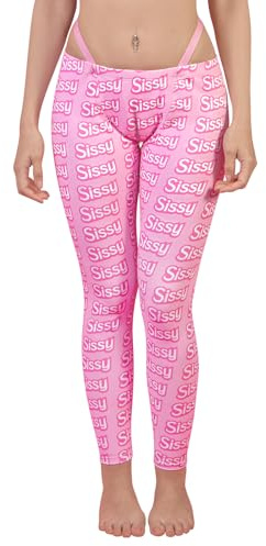 LittleForBig Leggings de yoga unisex sedosos Y2K con puntera de camello integrada, correa de tanga, ajuste femenino, estilo sissy pantalones estampados, rosa, M