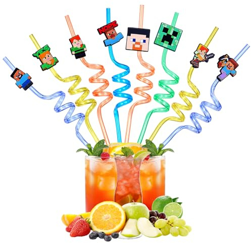 Greitsyy Pajitas Reutilizables Niños, 8 Piezas, Pajitas Fiesta En Espiral, pajitas de plástico coloridas, para leche, zumos de frutas, cócteles, reuniones familiares, fiestas de cumpleaños.